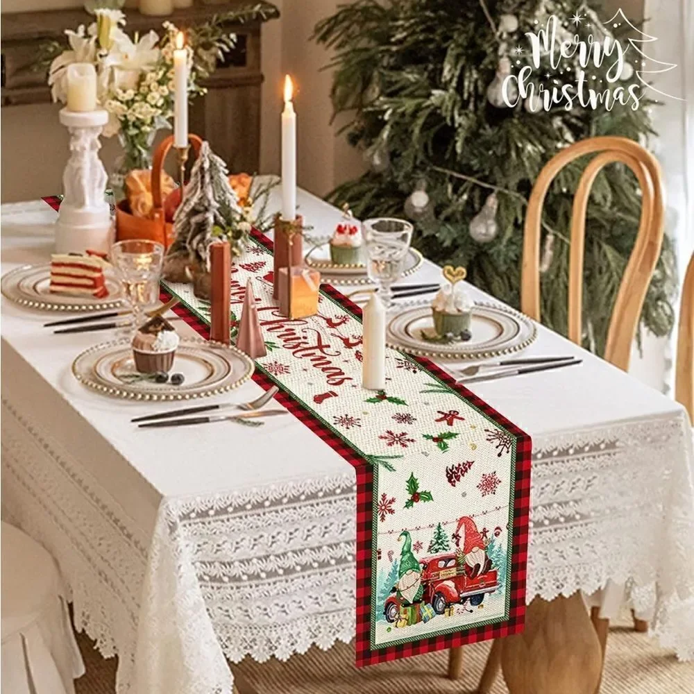 Christmas Burlap Linen Blend 108x13” Buffalo Plaid Table Runner